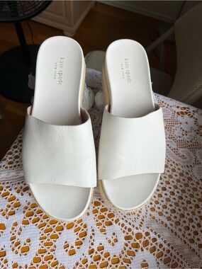 Kate Spade Zia sandal 8.5 espadrille white leather jute platform